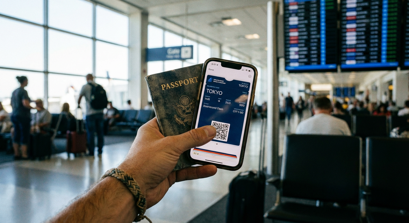 נוסעת מחזיקה דרכון וכרטיס טיסה ליד מנשא לחתול בטרמינל