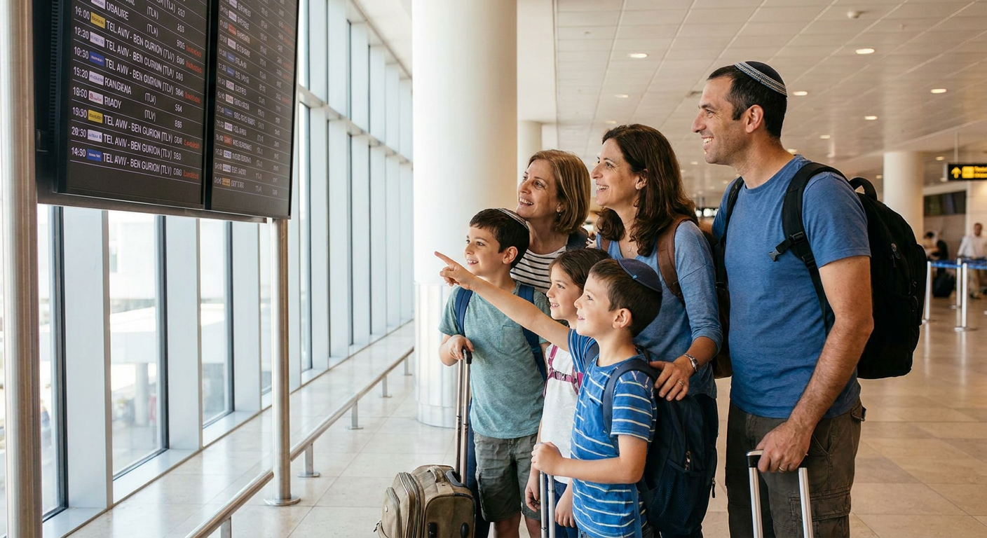 משפחה ישראלית מתכננת חופשה עם נקודות פליי קארד