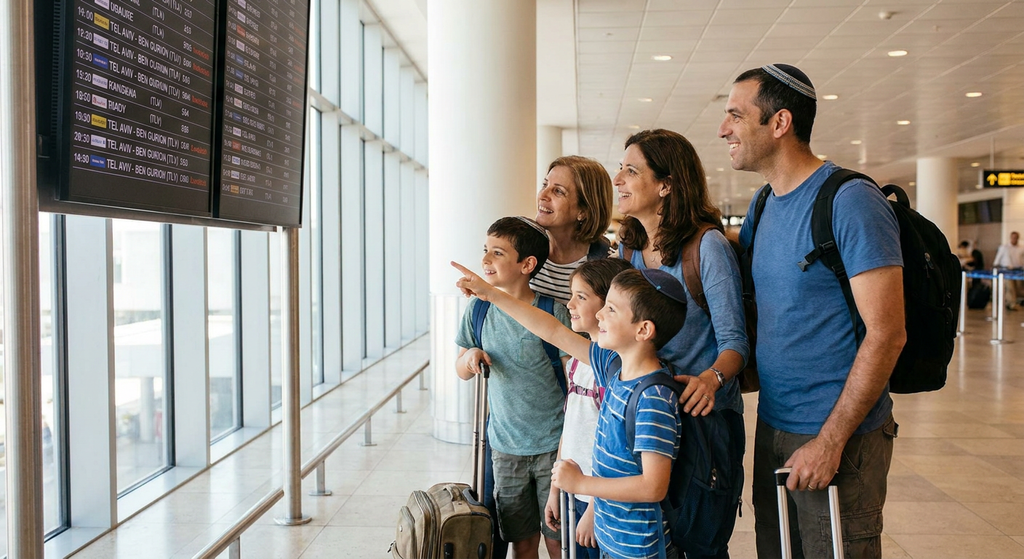 משפחה ישראלית מתכננת חופשה עם נקודות פליי קארד
